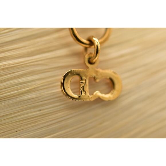 Christian Dior Vintage Bow Choker Necklace Logo CD Charm Gold Chain Signed BinBD - Picture 11 of 12